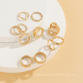 Retro cold wind twist ring hollow, punk exaggerated alloy hemp jewelry set